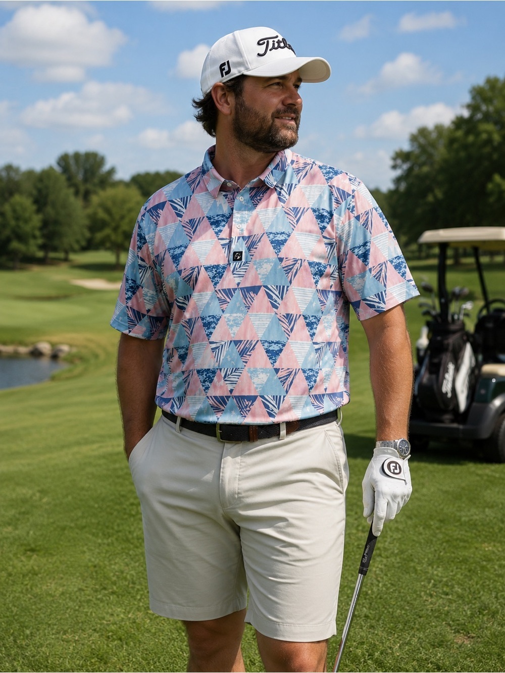 Full Wedge Geometric Golf Polo 3XL (fits smaller) Pastel Performance Golfcore